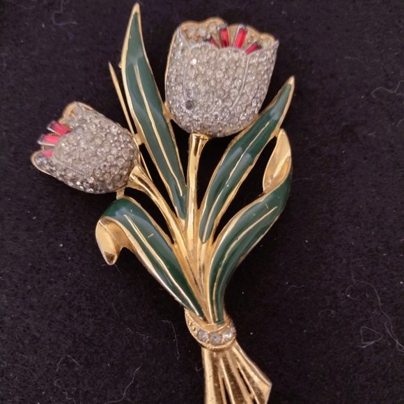 GORGEOUS Double Tulip Unsigned Vintage Coro "Trembler" Brooch - Picture 1 of 2